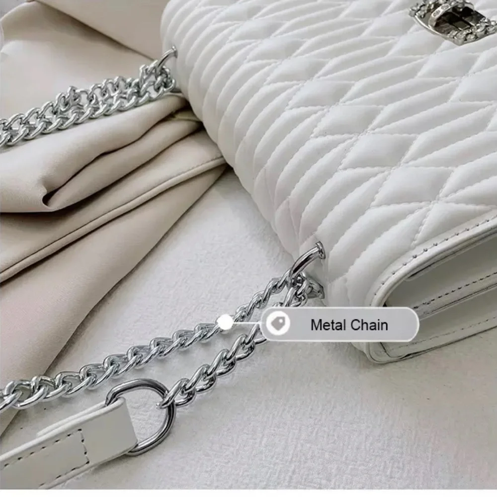 (last 1) European design chain shoulder crossbody quilted vegan leather in blue - Picture 7 of 8